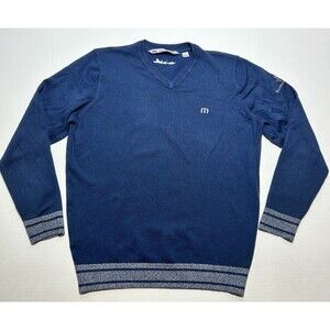 Travis Matthew Sweater V Neck Size Medium Blue Golf Pullover Long Sleeve Casual